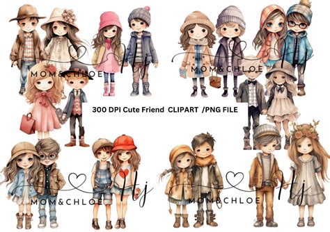 cute boy girl  friends clipart png graphic  phj creative