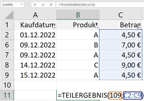 Excel TEILERGEBNIS Funktion einfach erklärt mit Beispiel mit Video