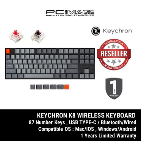 KEYCHRON K8 WIRELESS RGB BACKLIGHT ALUMINUM HOT SWAP MECHANICAL KEYBOARD GATERON RED SWITCH