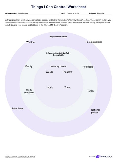 Things I Can Control Worksheet And Example Free Pdf Download