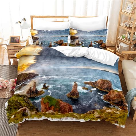 Beach Duvet Cover Set Queen Ocean Themed Bedroom Bedding Set 3 Pcs Soft Microfiber Seashell