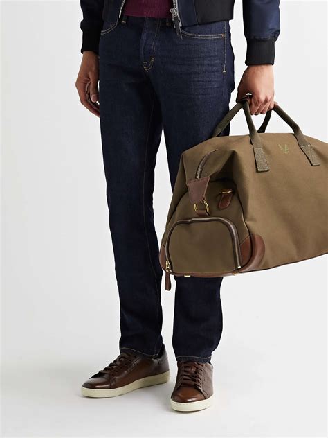 Green Weekender Leather Trimmed Cotton Canvas Holdall Bennett Winch