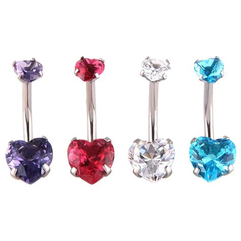 Sexy Doppel Herz Baumeln Bauchnabel Ring CZ Kristall Piercing Barbell