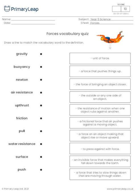 Science Different Types Of Forces Worksheet Uk