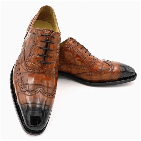 Mens Alligator Leather Wingtip Lace Up Oxford