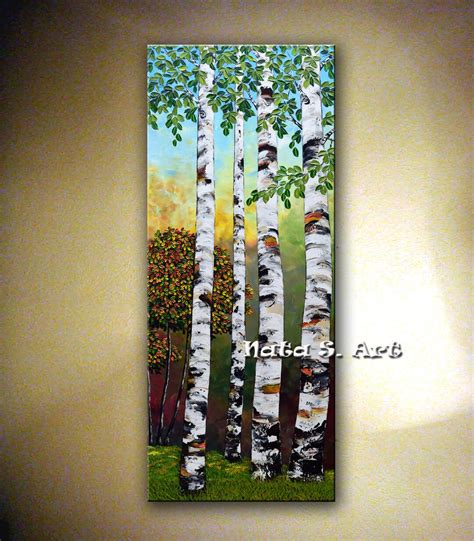 60 Birch Tree Painting, Forest Painting, Landscape Impasto Art, Aspen ...