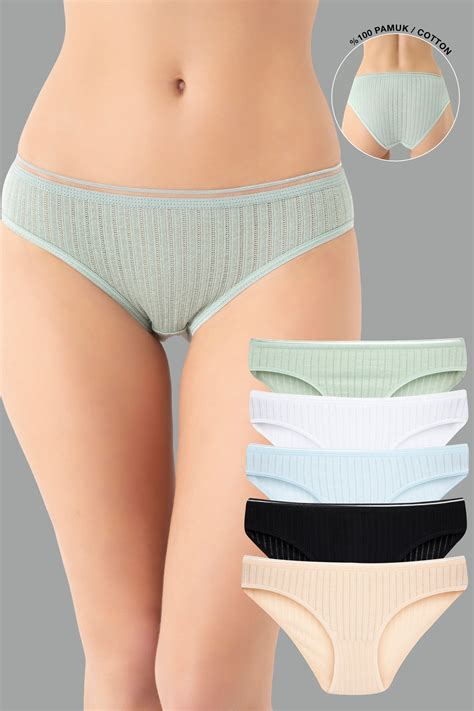 Ramior Lİ Paket Zincir Dikişli Nefes Alan Kumaş Pamuk Bikini Külot siyah yeşil mavi