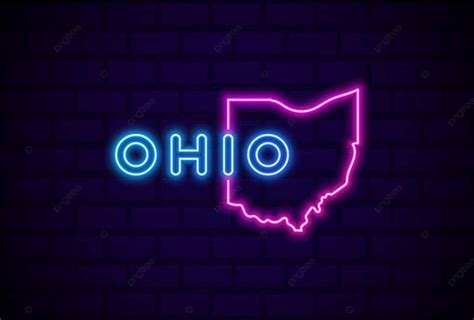 Realistic Vector Illustration Of A Glowing Neon Lamp Sign For Ohio On A Blue Brick Wall Vector ...