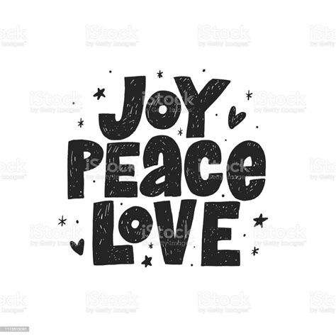 Joy Peace Love Hand Drawn Vector Lettering Inscription Hand Lettered