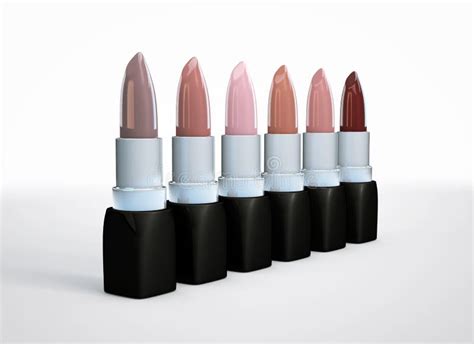 Set Of Lipsticks Nude Colors Beige Lipstick In A Row Isolated On White D Illustration Of