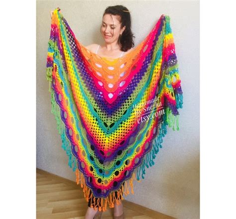 Crochet Poncho Women Plus Size Rainbow Festival Pride Vegan Clothing Fringe Hippie Poncho