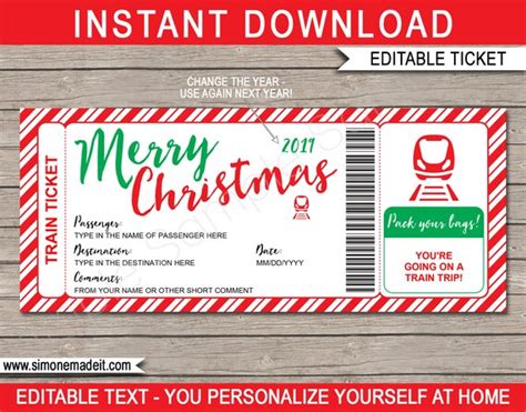 Christmas Train Ticket Printable Template Boarding Pass Gift Surprise