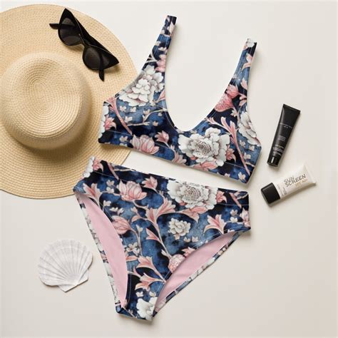 Floral Peony Bikini Set Groovy S Retro Hippie Crop Top Bikini Vintage High Waisted Swim Suit