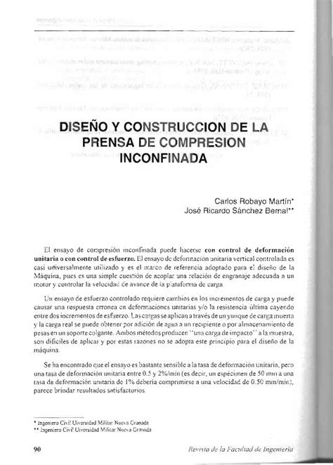 PDF DISENO Y CONSTRUCCION DE LA PRENSA DE COMPRESION Una Tasa De