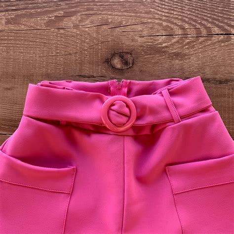 Short Saia Alfaiataria Bolsinhos E Cinto Pink Dondoca Dondoca Moda