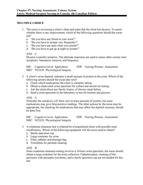 Medsurg Chapter 47 Chapter 47 Nursing Assessment Urinary System