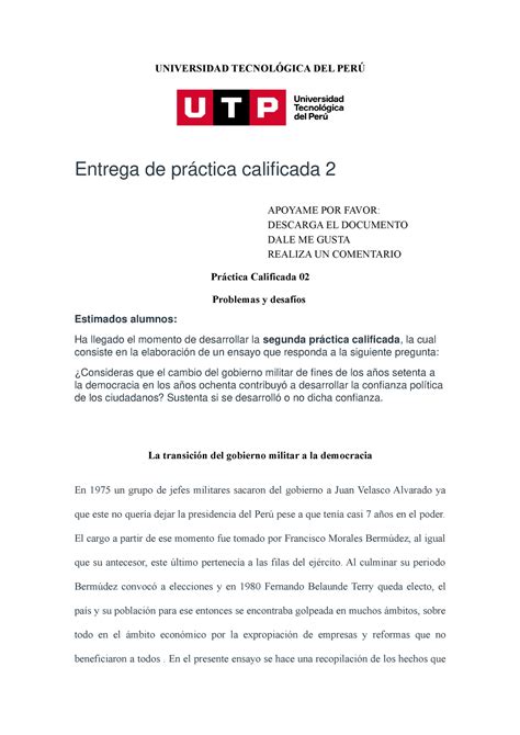 Entrega De Pr Ctica Calificada Problemas Y Desaf Os En El Per Actual