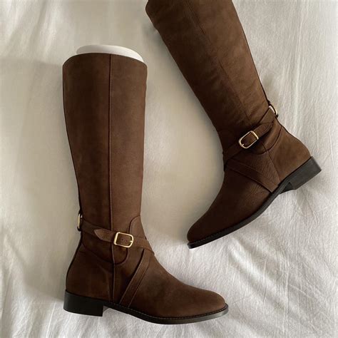 💌 Dark Brown Leather Knee High Boots With Gold Depop