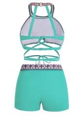 Tie Front Tribal Print Cutout Back Bikini Set Rosewe USD