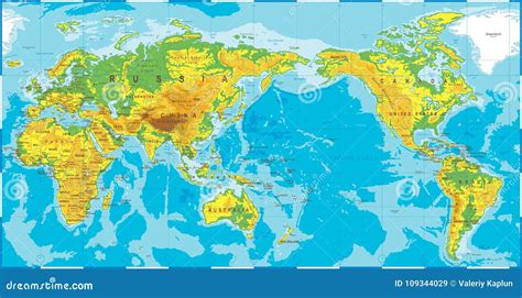 El Mapa Del Mundo Coloreado Topográfico Físico Político El Pacífico Se