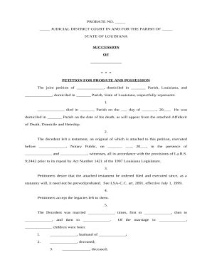 Petition For Probate And Possession Heirship Or Descent Affidavit