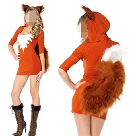 Cute Orange Tail Fox Halloween Animal Women Costumes Slim Bodycon