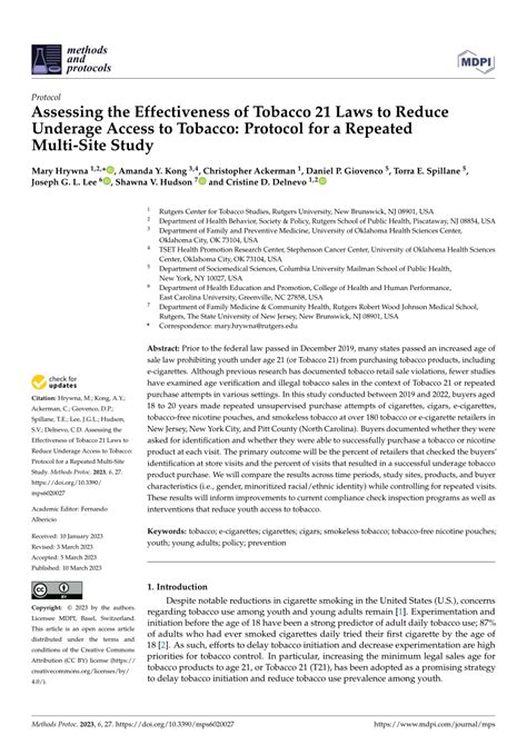 PDF Assessing The Effectiveness Of Tobacco 21 Laws To Reduce Underage