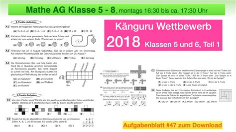 45 Mathe AG 5 bis 8 Känguru Wettbewerb 2016 Teil 1 Lösungen