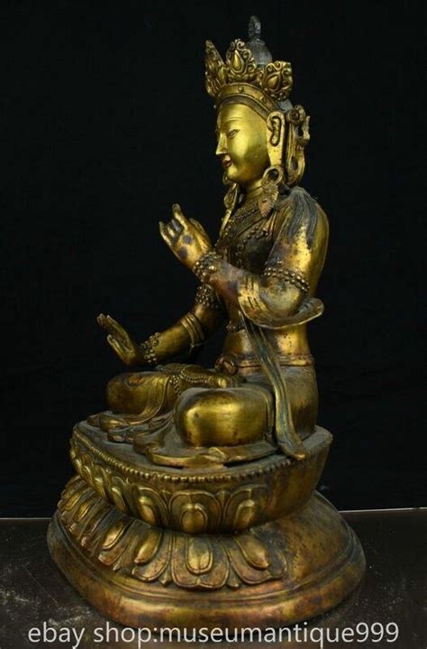 Old Tibet Copper Gilt Buddhism White Tara Guan Yin Goddess Statue