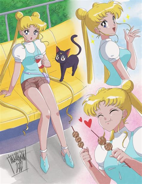 Tsukino Usagi And Luna Bishoujo Senshi Sailor Moon Drawn By