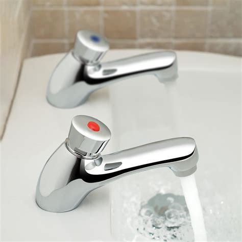 Omni Chrome Hot And Cold Twin Brass Modern Bathroom Non Concussive Basin Taps Amazon Co Uk