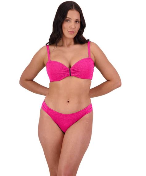 Retro Deco Underwired Bandeau Bikini Top In Hot Pink Moontide Swimwear