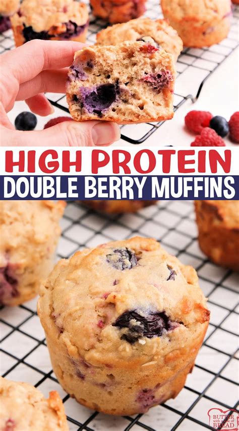 High Protein Double Berry Muffins Are Moist Sweet Full Of Blueberries