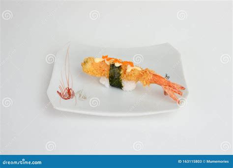 Deep Fried Shrimp Tempura Sushi Nigiri With Breadcrumbs And Seaweed