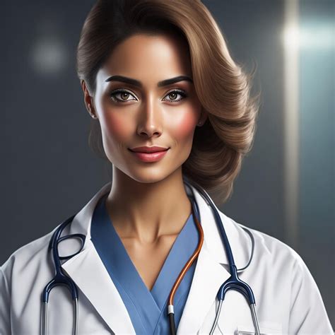 Premium AI Image Realistic Portrayal Of A Beautiful Female Doctor