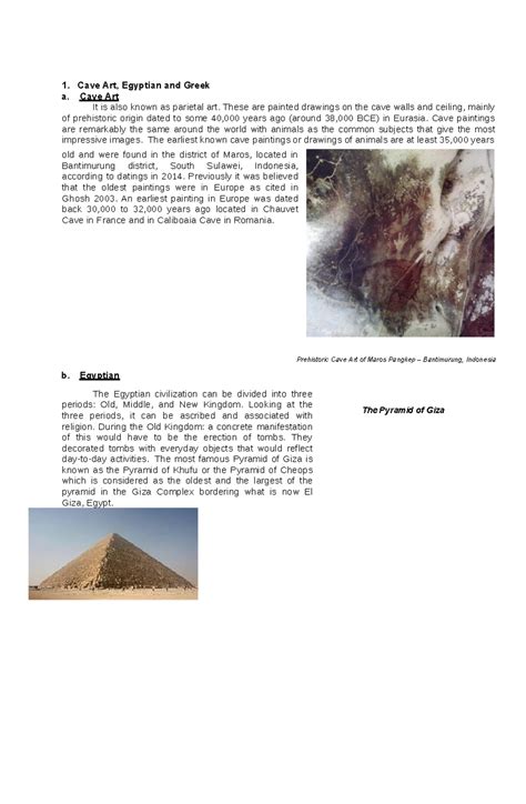 Cave Art - Cave Art - Cave Art, Egyptian and Greek a. Cave Art It is