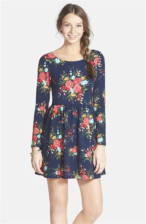 One Clothing Textured Floral Print Skater Dress Juniors Nordstrom