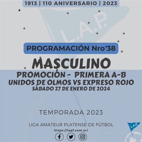 Programación PROMOCIÓN PRIMERA A PRIMERA B Masculino Liga Amateur Platense de Futbol