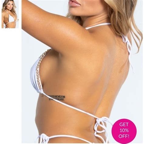 Yandy Swim Nwt Yandy White Double Gold Chain Triangle String Bikini