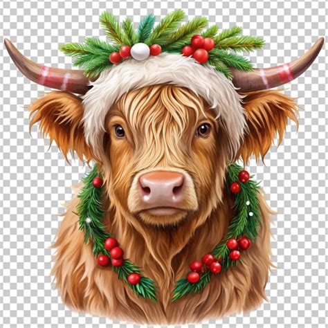 Christmas Highland Cow Clipart Png Premium Ai Generated Psd