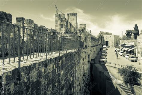 Zion gate view from Ramparts Walk in Jerusalem Stock Photo | Adobe Stock