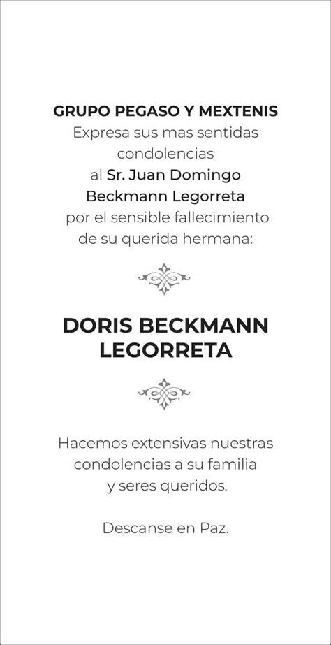 Se Ora Doris Beckmann Legorreta Obituario Esquela