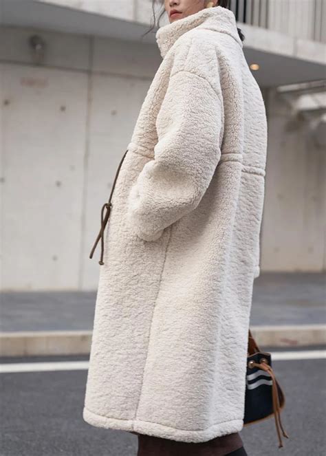 Nude Woolen Coats Plus Size Winter Coat High Neck Drawstring Jackets