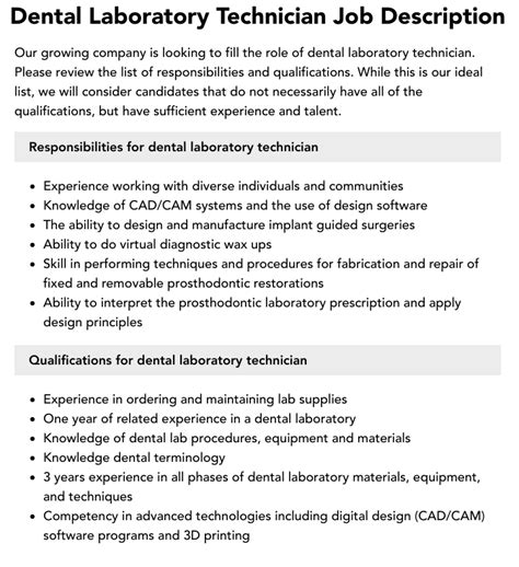 Dental Laboratory Technician Job Description | Velvet Jobs