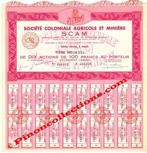 SOCIETE COLONIALE AGRICOLE Et MINIERE Titre De Dix Actions De Cent