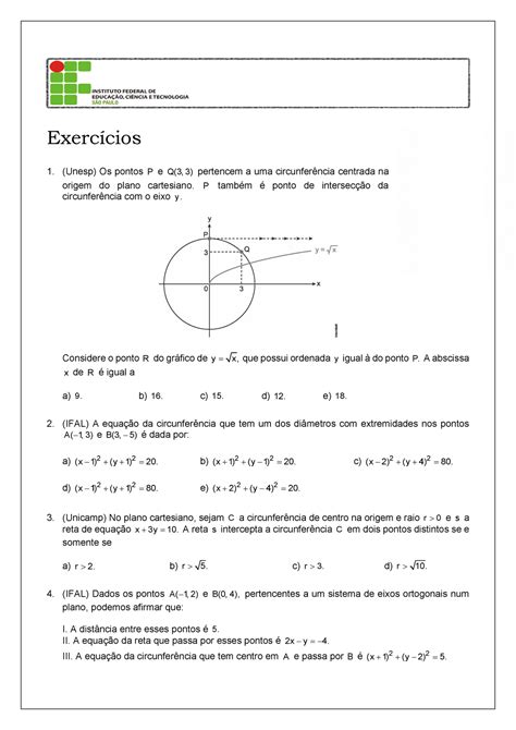 Equação Da Circunferencia Exercicios