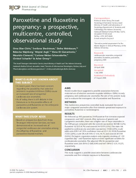 (PDF) Paroxetine and fluoxetine in pregnancy: a prospective ...