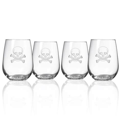 Skull And Crossbones 17oz Stemless Wine Tumbler Set Of 4 Stemless