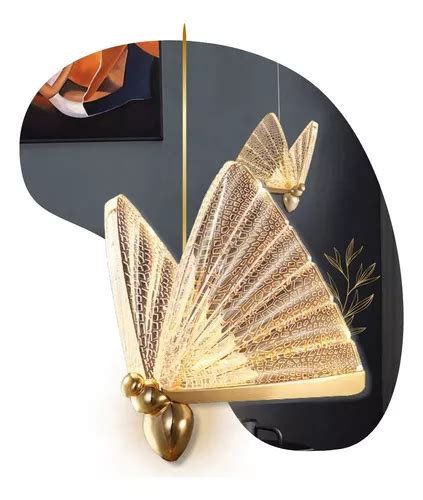 Luminaria Led Pendente Borboleta Cristal Cm Dourado Grande