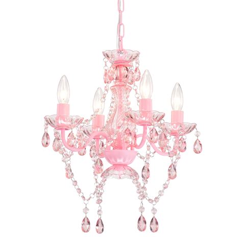 Mini Crystal Chandelier with Acrylic Pink Chandelier 4 Light Modern ...